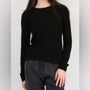 Jenni Kayne Cashmere Thermal Crewneck Waffle Long Sleeve Top Black Size L